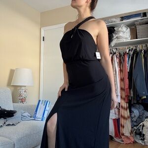 Free People Black Halter Maxi Dress with Twist Detail & High Slit